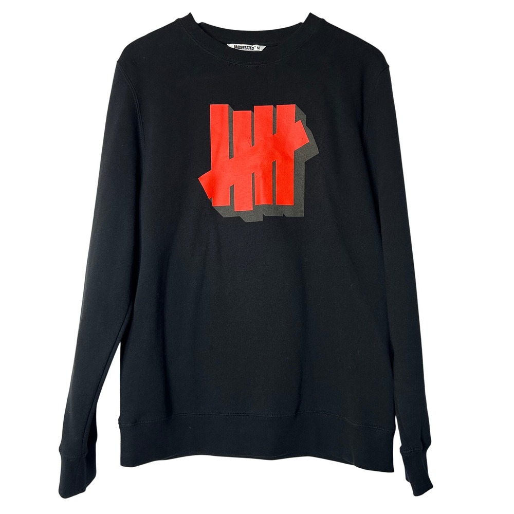 Undefeated Mens Sweatshirt Medium Black Red Logo Crewneck Made in USA‎ Pullover